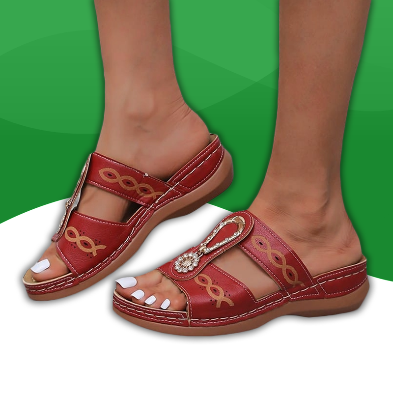 Orthopedic sandals with wedge soles for women.